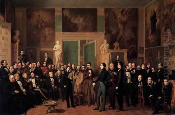 Meeting of Poets in the Artist's Studio Oil Painting by Antonio Maria Esquivel Suarez de Urbina