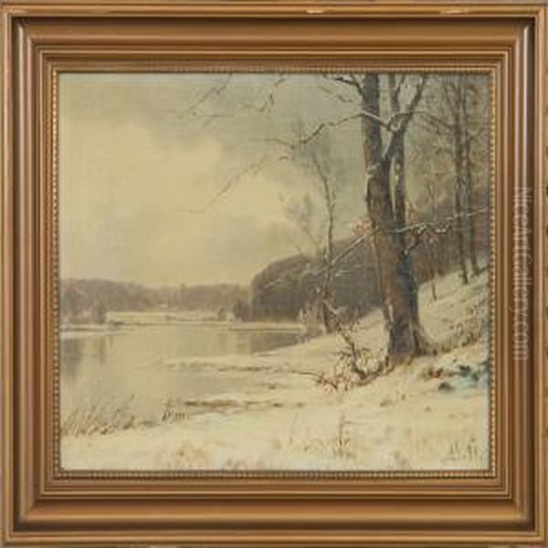 Winterlandscape Withlake Oil Painting by Alexander Schmidt