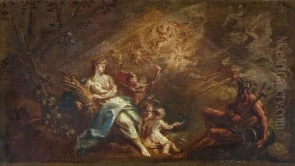 Studie Mit Ceres Undneptun (als Allegorien Von Erde Und Wasser?) Oil Painting by Martin Johann Schmidt