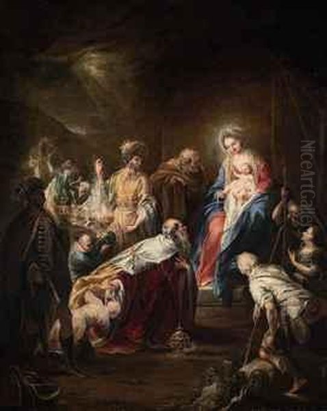 The Adoration Of The Magi Oil Painting by Martin Johann Schmidt