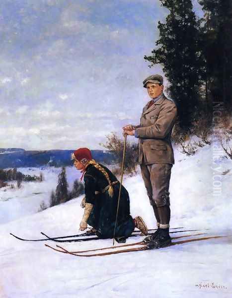 Cross Country Skiing Oil Painting by Axel Ender