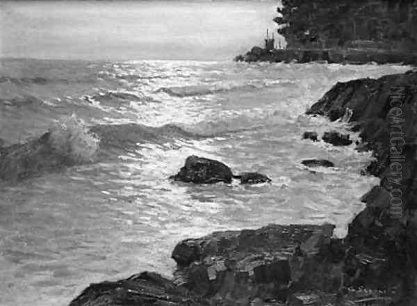 A rocky coastal landscape Oil Painting by Gaetano Esposito