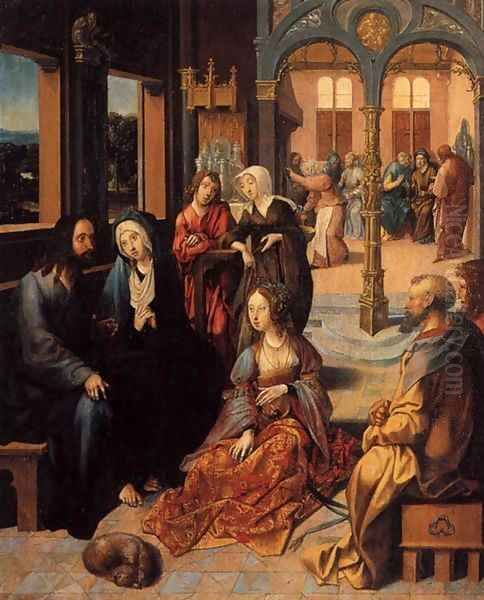 Christ in the House of Martha and Mary Oil Painting by Cornelius Engebrechtsz