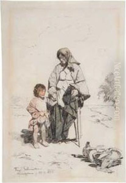 Peasant Woman And Child Oil Painting by Ferdinand Schmutzer