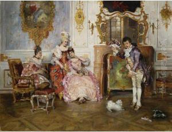 The Suitor's Arrival Oil Painting by Leopold Schmutzler