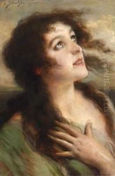 Portrait Of A Girl Oil Painting by Leopold Schmutzler