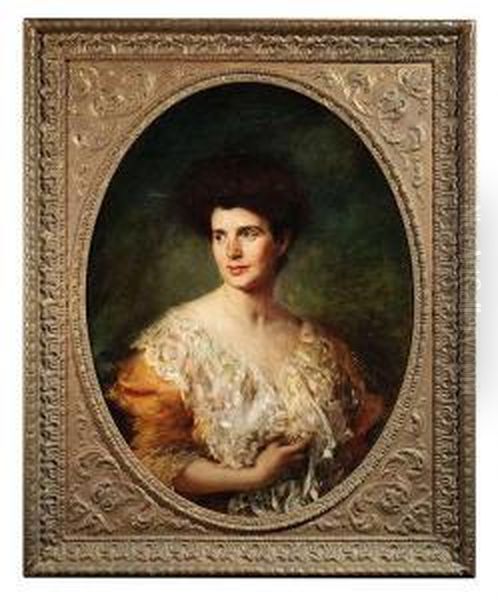 Half Lengthportrait Of An Elegant Lady In Three Quarter View To The Left Oil Painting by Leopold Schmutzler