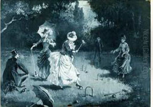 La Partie De Croquet Oil Painting by Leopold Schmutzler