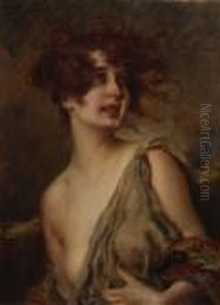 Lachende Junge Frau. Oil Painting by Leopold Schmutzler