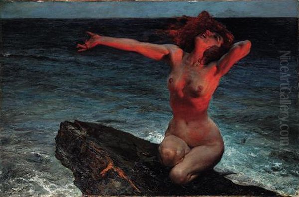 A Nude On The Beach
Oil On Board Oil Painting by Leopold Schmutzler