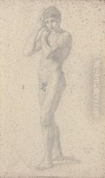 A Young Male Nude Oil Painting by Julius Schnorr Von Carolsfeld