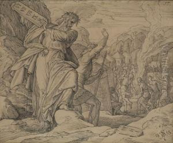 Moses Zerschmettert Die Gesetzestafeln Oil Painting by Julius Schnorr Von Carolsfeld