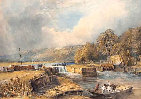 Cliveden from Cookham Weir, a horse-ferry in the foreground Oil Painting by William of Eton Evans