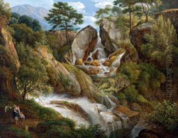 Wildbach Mit Figurlicher Staffage Oil Painting by Johann Nepomuk Schodlberger