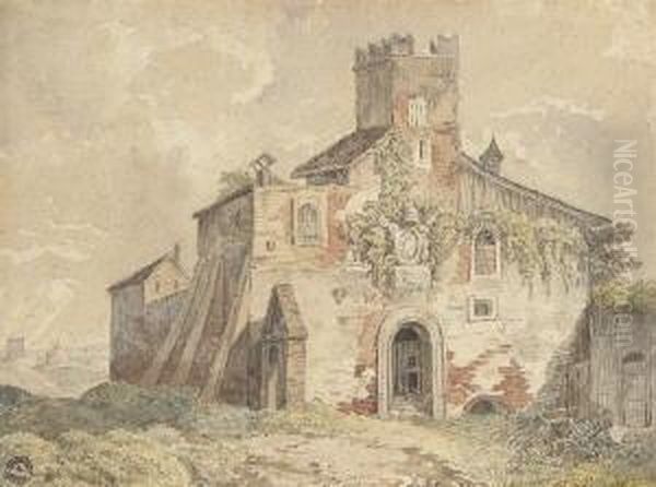 Haus In Der Campagna Oil Painting by Johann Nepomuk Schodlberger