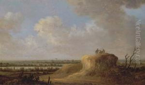 An Extensive River Landscape With Peasants Resting On A Hill Oil Painting by Johannes Pietersz. Schoeff