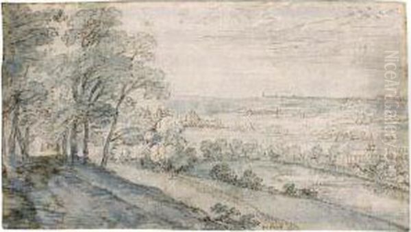 Extensive Landscape With A Church, And Trees To The Left Oil Painting by Johannes Pietersz. Schoeff