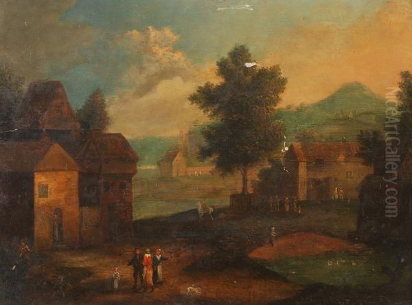 Figures Inan Extensive Landscape Oil Painting by Mattijs Schoevaerdts