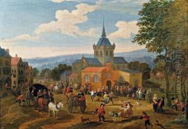 Kirmes Vor Einer Dorfkirche Oil Painting by Mattijs Schoevaerdts