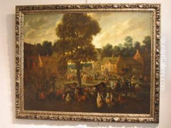 Market Day In The Village Oil Painting by Mattijs Schoevaerdts