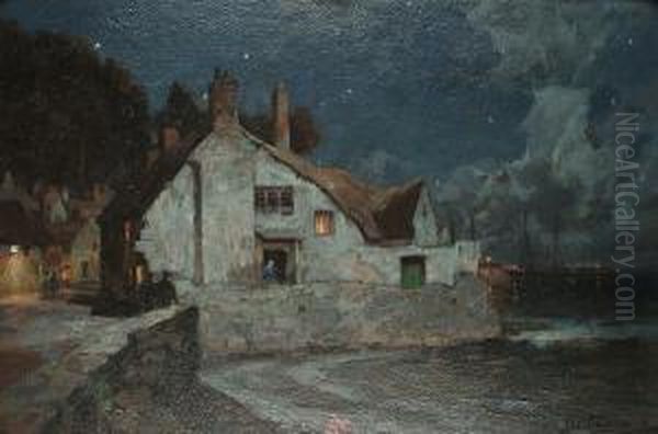 The Quayside At Minehead; The House On The Sea Wall Oil Painting by John William Schofield