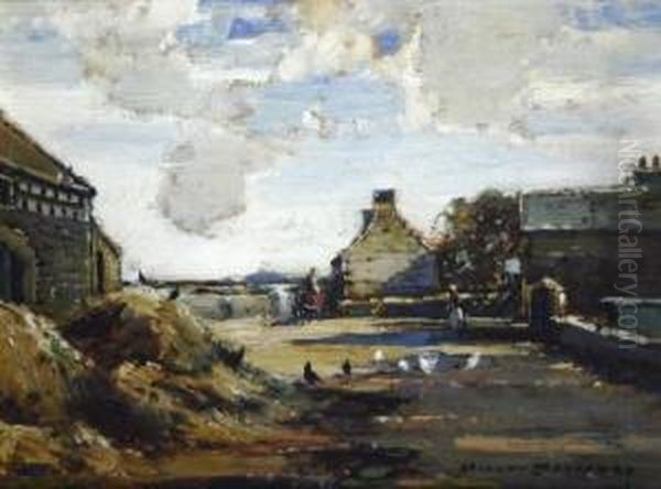 Armyard With Chickens In The Foreground Oil Painting by Kershaw Schofield