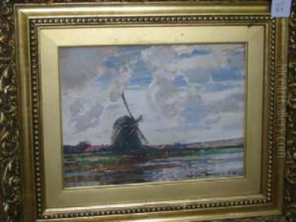 Landscape Withwindmill Oil Painting by Kershaw Schofield