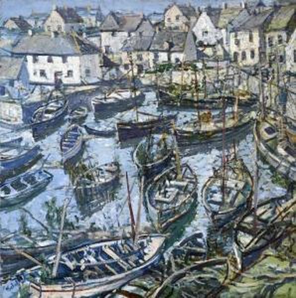 Cornish Harbour Oil Painting by Walter Elmer Schofield