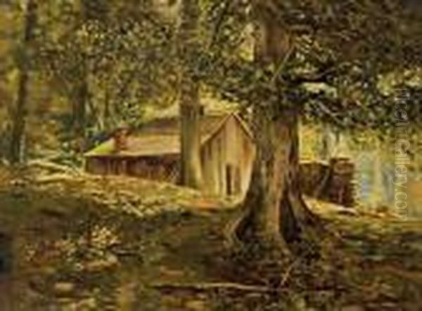 Wooded Pennsylvania Landscape With Cabin Oil Painting by Walter Elmer Schofield