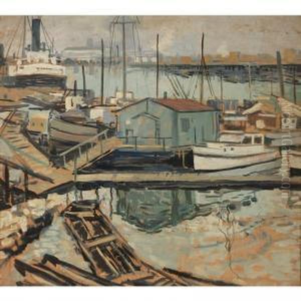 Dock With Shed Oil Painting by Walter Elmer Schofield