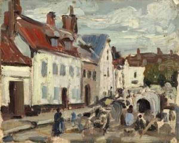 Montreuil-sur-mer, The Market Oil Painting by Walter Elmer Schofield