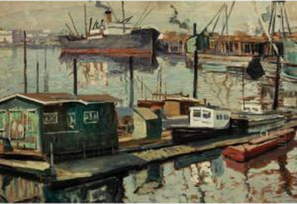 Harbor Oil Painting by Walter Elmer Schofield