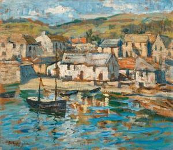 Cornish Fishing Village Oil Painting by Walter Elmer Schofield