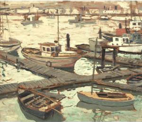 Boats At Dock Oil Painting by Walter Elmer Schofield