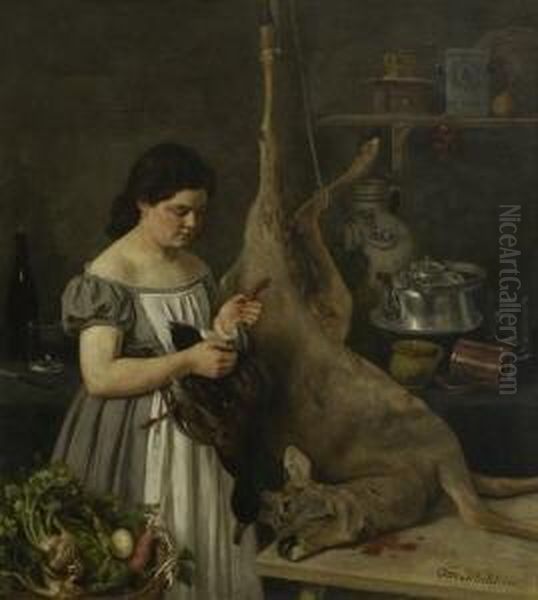 Kuchenstillleben Mit Erlegtem
 Reh Oil Painting by Otto Scholderer