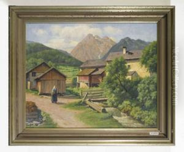 Tiroler Gebirgsdorf. Oil Painting by Paul Scholz