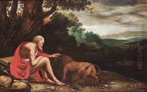 Saint Jerome In The Wilderness Oil Painting by Johann Heinrich Schonfeld