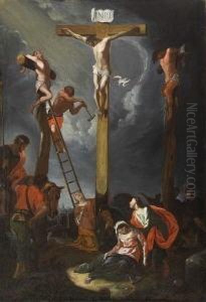 Kreuzigung Christi. Oil Painting by Johann Heinrich Schonfeld