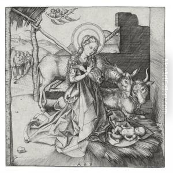 The Nativity (bartsch 5; Lehrs, Hollstein 4) Oil Painting by Martin Schongauer