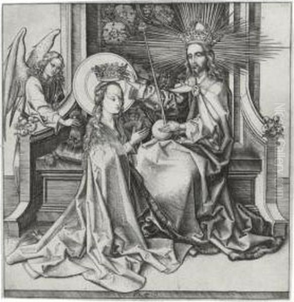 The Coronation Of The Virgin (b. 72; L., Holl. 17) Oil Painting by Martin Schongauer