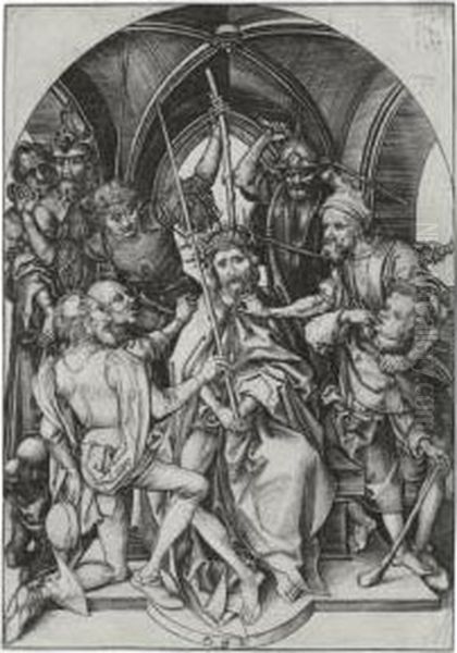 Christ Crowned With Thorns (b. 13; L., Holl. 23) Oil Painting by Martin Schongauer