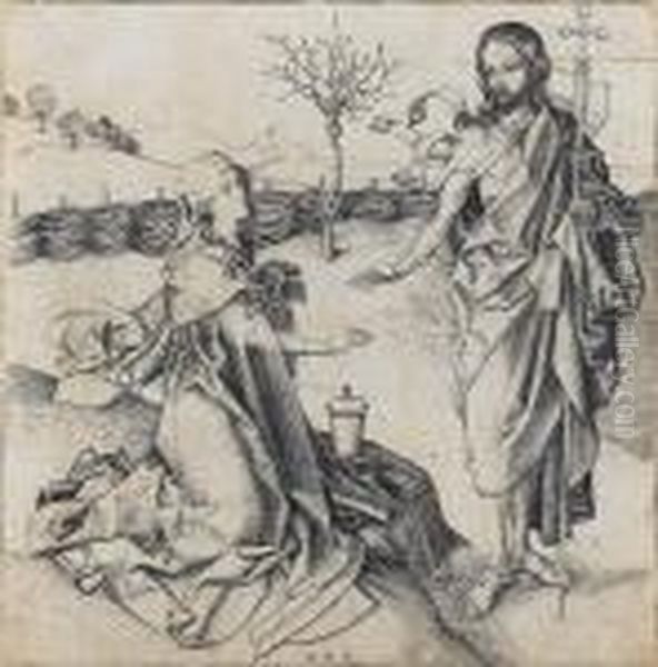 Christ Appearing To The Magdalen - Noli Me Tangere (lehrs 15; Bartsch 26) Oil Painting by Martin Schongauer