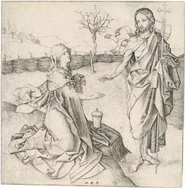 Christ Appearing To Mary Magdalene Oil Painting by Martin Schongauer