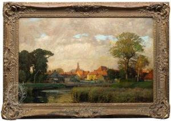 Dutch Town Oil Painting by Gustav Schonleber