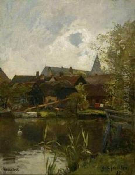 Ansicht Von Nieuwekerk. 1885 Oil Painting by Gustav Schonleber