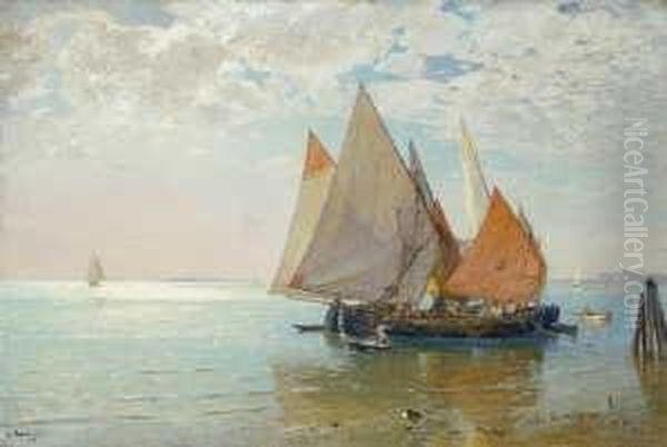 Venezianisches Fischerboot In Der Lagune.

 Signiert Und Datiert Oil Painting by Gustav Schonleber