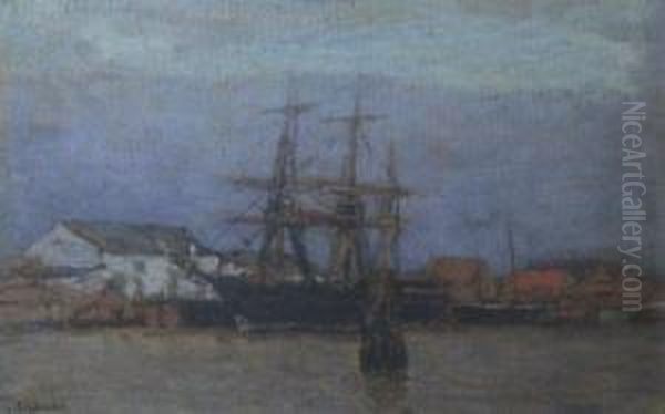 In Einem Hollandischen Hafen Oil Painting by Gustav Schonleber