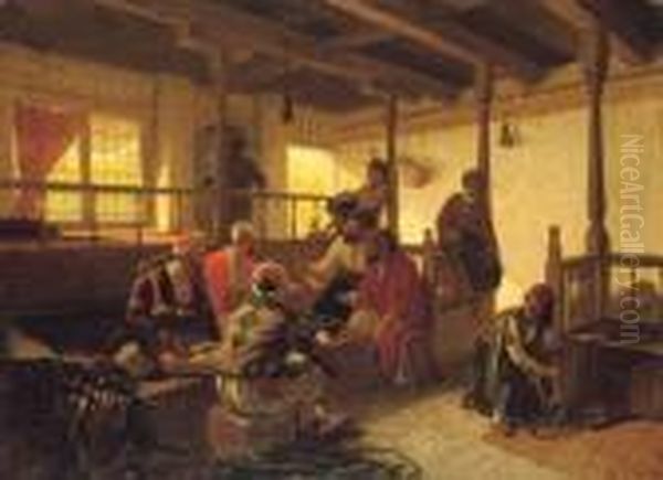 The Game Of Backgammon Oil Painting by Alois Schonn