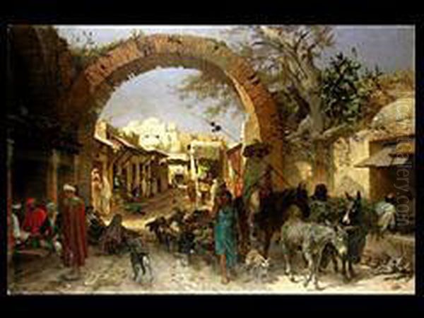 Orientalische Strassenszene Oil Painting by Alois Schonn