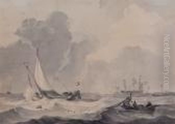 Fischerboote Auf Bewegter See Oil Painting by Johannes Christian Schotel